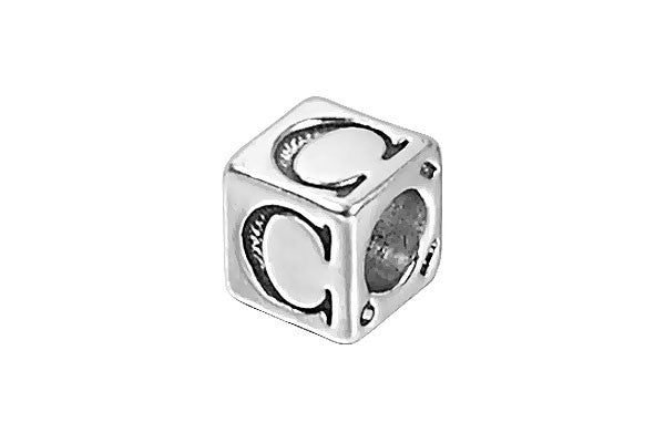 Sterling Silver New Alphabet Letter C Cube, 6mm