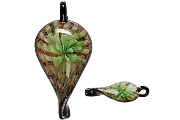 Pendant Murano Foil Glass Leaf Style E (Green)