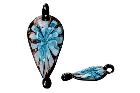 Pendant Murano Foil Glass Leaf Style E (Aqua)