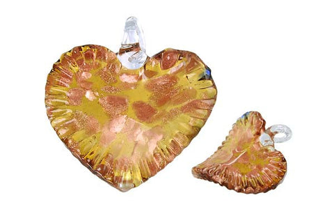 Pendant Murano Foil Glass Twisted Flat Heart (Champagne)