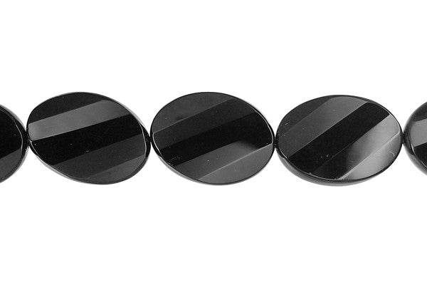 Black Onyx (AAA) Faceted Twisted Flat Oval Beads