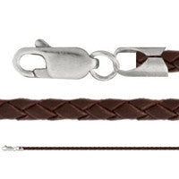 Leather Necklace, Braided Brown w/Sterling Silver Endcaps