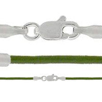 Leather Necklace, Olive w/Sterling Silver Endcaps