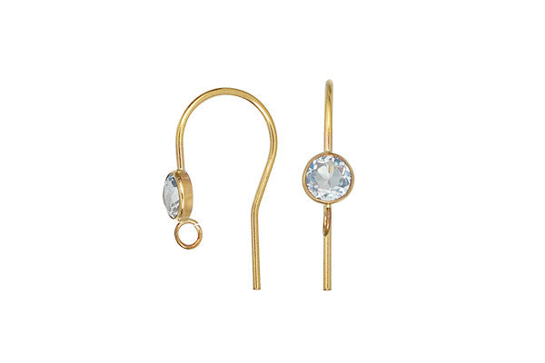 Gold-Filled Ear Wire, Sky Blue Topaz Bezel Setting w/Ring, 4.0mm