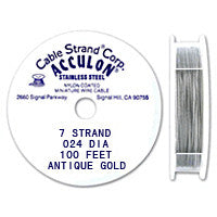 Acculon 7-Strand 22-Gauge, .024" Antique Gold Tigertail Wire