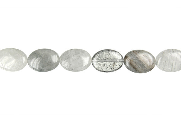 Gray Tourmalined Quartz Flat Oval Beads