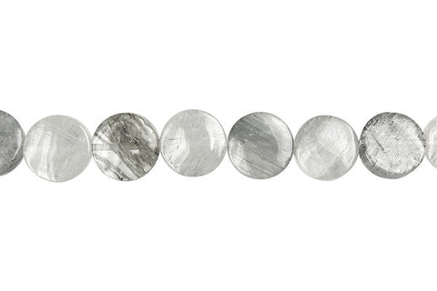 Gray Tourmalined Quartz Coin Beads