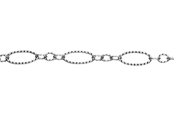Sterling Silver Oxidized Textured Long & Short Cable Chain, 3.6x8.0mm - 2.0x3.0mm