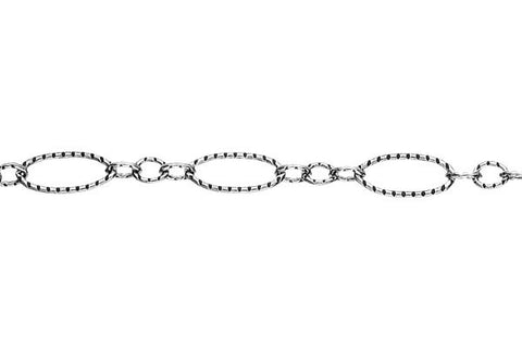 Sterling Silver Oxidized Textured Long & Short Cable Chain, 3.6x8.0mm - 2.0x3.0mm
