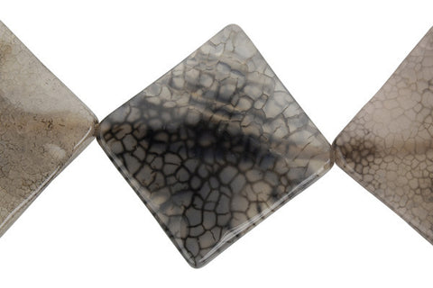 Fire Agate (Black) Wavy Diamond Square Beads