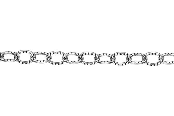 Sterling Silver Oxidized Textured Cable Chain, 3.8x5.1mm