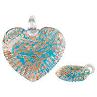 Pendant Murano Foil Glass Twisted Flat Heart (Aqua)
