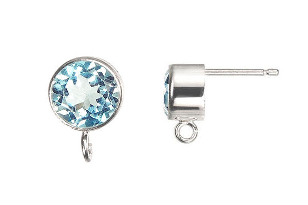 Sterling Silver Post Earring, 6.0mm Sky Blue Topaz Bezel w/Ring