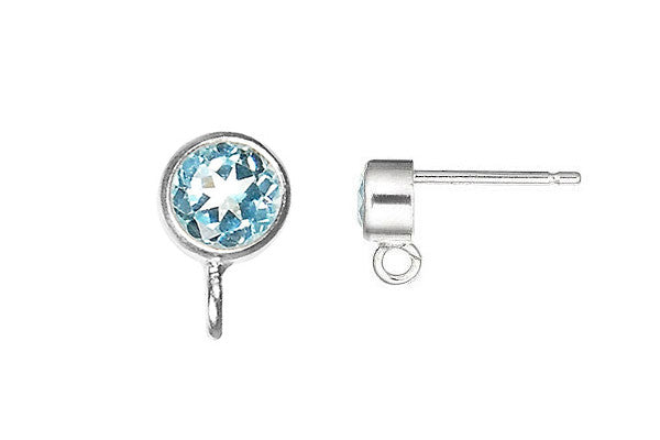 Sterling Silver Post Earring, 4.0mm Sky Blue Topaz Bezel w/Ring