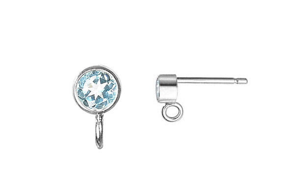 Sterling Silver Post Earring, 3.0mm Sky Blue Topaz Bezel w/Ring