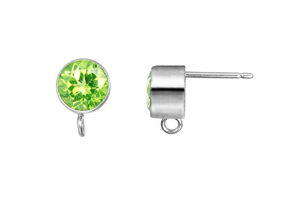 Sterling Silver Post Earring, 6.0mm Peridot Bezel w/Ring