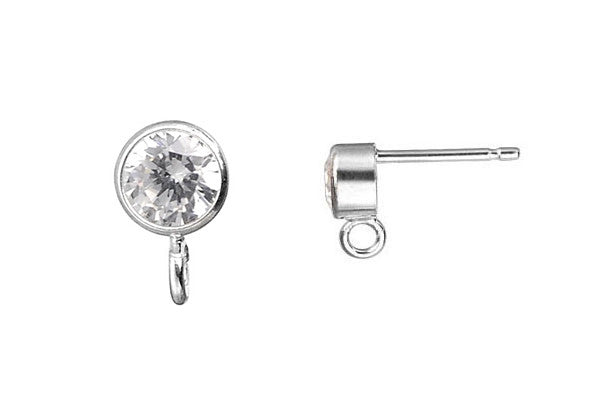 Sterling Silver Post Earring, 4.0mm CZ Bezel w/Ring