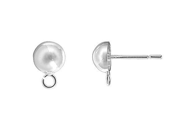 Sterling Silver Post Earring, 6.0mm Half Ball w/Ring