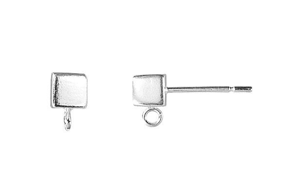 Sterling Silver Post Earring, 4.0mm Cube w/Ring