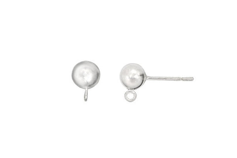 Sterling Silver Post Earring, 6.0mm Ball w/Ring