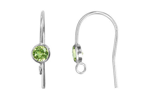 Sterling Silver Ear Wire, Peridot Bezel Setting w/Ring, 19.0mm
