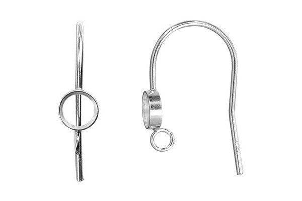 Sterling Silver Ear Wire, Open Bezel Setting w/Ring, 19.0mm