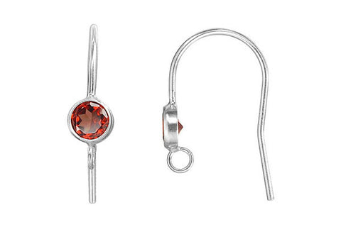 Sterling Silver Ear Wire, Garnet Bezel Setting w/Ring, 19.0mm