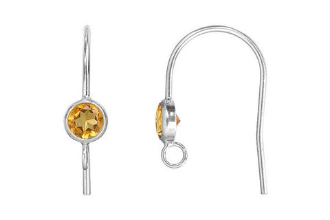 Sterling Silver Ear Wire, Citrine Bezel Setting w/Ring, 19.0mm