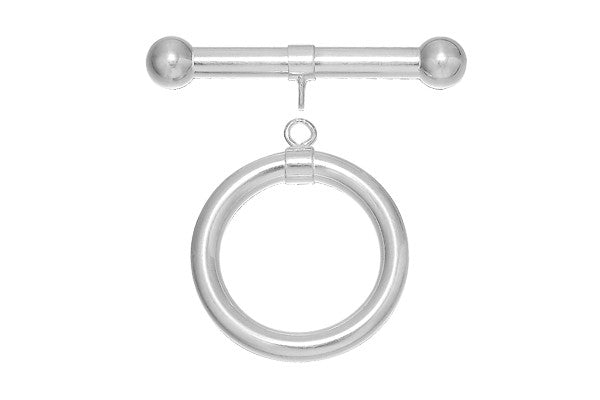 Sterling Silver Toggle Clasp w/Round Beads, 3.0x20.0mm