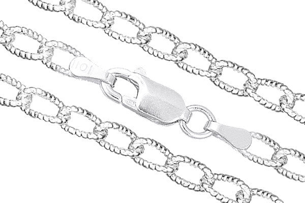 Sterling Silver Brilliant Cut, Twisted Link Charm Bracelet, 9.5"