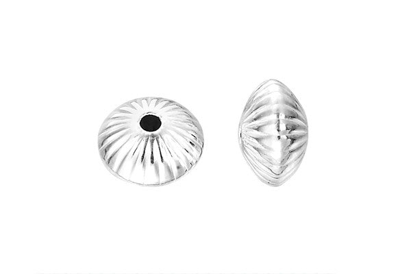 Sterling Silver Corrugated Saucer Bead, 8.9x5.6mm