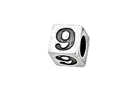 Sterling Silver Alphabet Number 9 Cube, 5.1mm