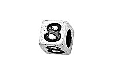 Sterling Silver Alphabet Number 8 Cube, 5.1mm