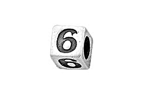 Sterling Silver Alphabet Number 6 Cube, 5.1mm