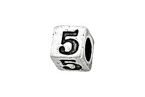 Sterling Silver Alphabet Number 5 Cube, 5.1mm