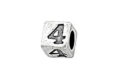 Sterling Silver Alphabet Number 4 Cube, 5.1mm