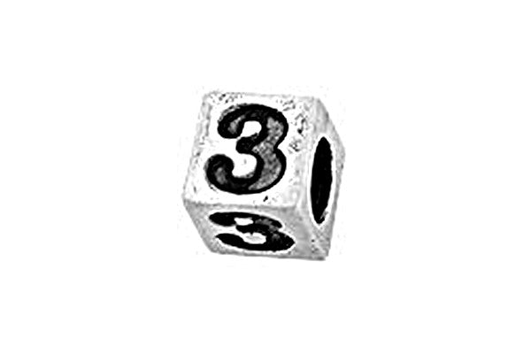 Sterling Silver Alphabet Number 3 Cube, 5.1mm