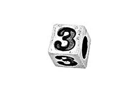 Sterling Silver Alphabet Number 3 Cube, 5.1mm
