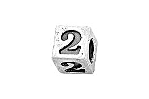 Sterling Silver Alphabet Number 2 Cube, 5.1mm