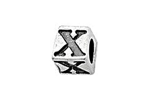 Sterling Silver Alphabet Letter X Cube, 5.1mm