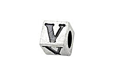 Sterling Silver Alphabet Letter V Cube, 5.1mm