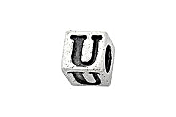 Sterling Silver Alphabet Letter U Cube, 5.1mm