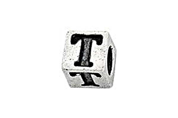 Sterling Silver Alphabet Letter T Cube, 5.1mm