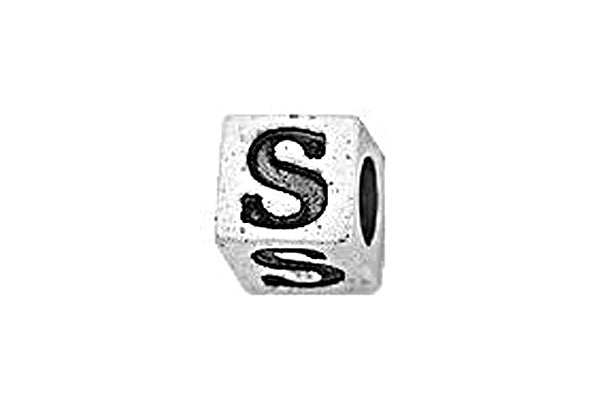 Sterling Silver Alphabet Letter S Cube, 5.1mm