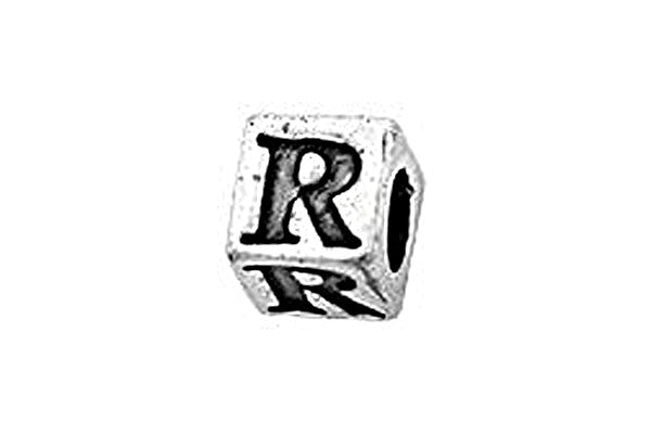 Sterling Silver Alphabet Letter R Cube, 5.1mm
