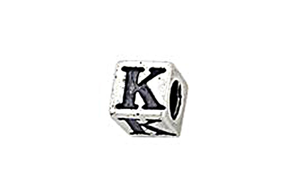 Sterling Silver Alphabet Letter K Cube, 5.1mm