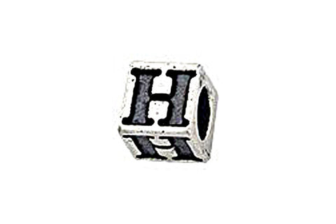 Sterling Silver Alphabet Letter H Cube, 5.1mm