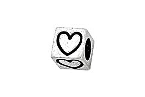 Sterling Silver Alphabet Heart Cube, 5.1mm