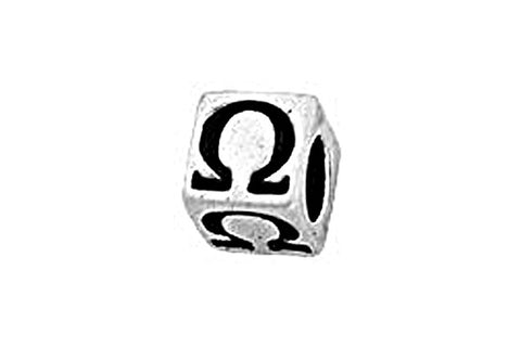 Sterling Silver Alphabet Greek OMEGA Cube, 5.1mm