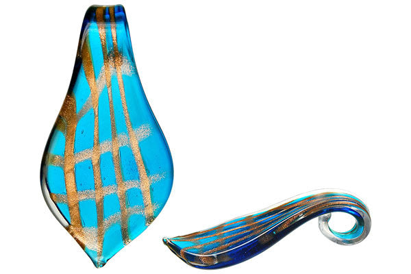 Pendant Murano Foil Glass Smooth Leaf XD (Light Blue)